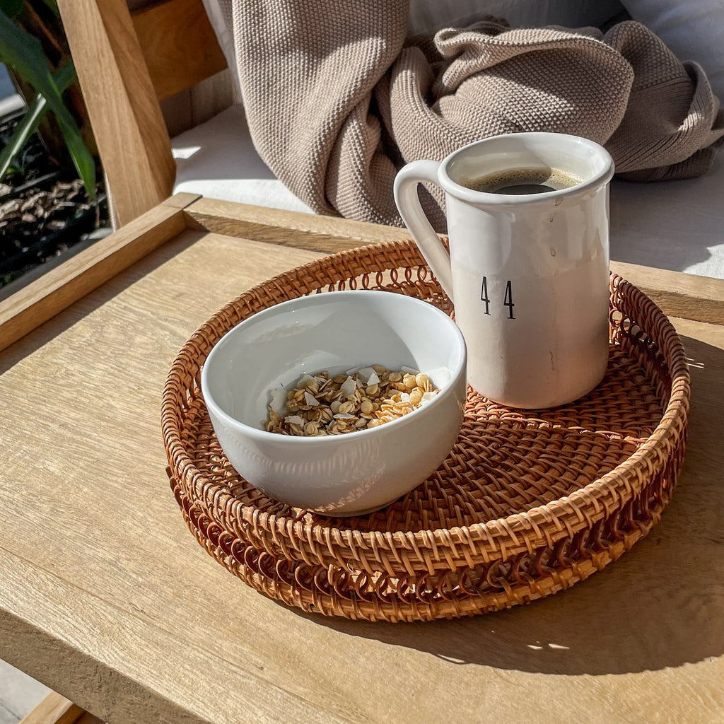 Round Rattan Tray — Decorative White Woven Tray for Coffee Table & Hom ...